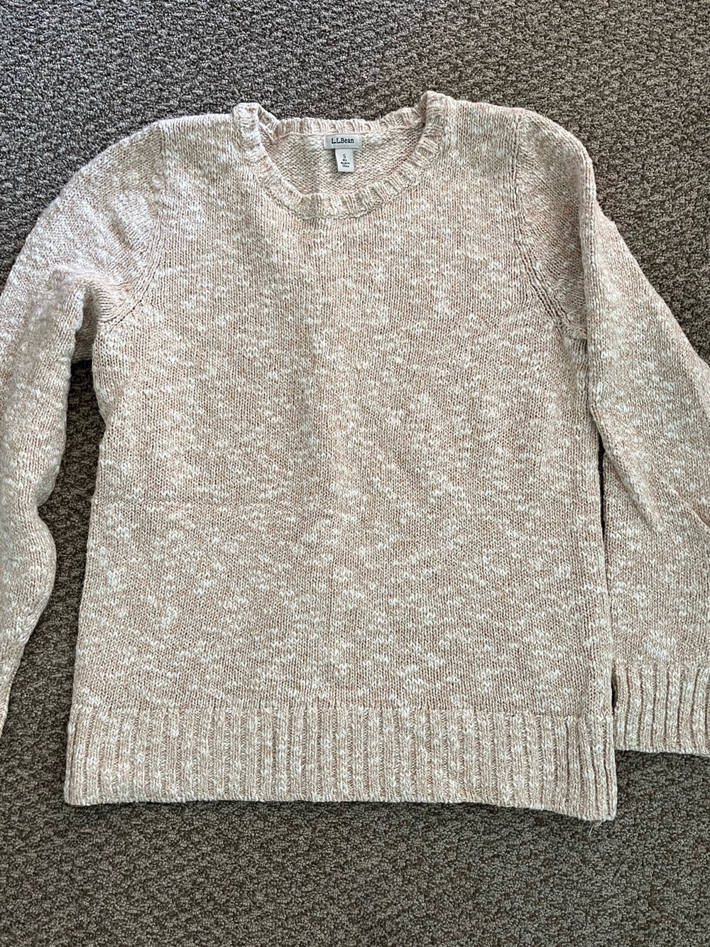 L.L. Bean Marbled Beige and White Crewneck Sweater